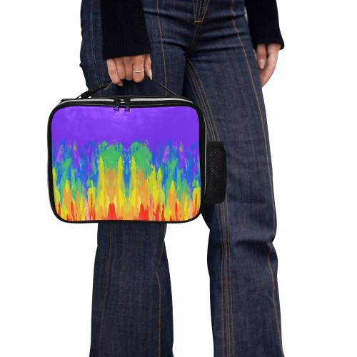 Abstract Paint Flames Purple PU Leather Lunch Bag (Model 1723)