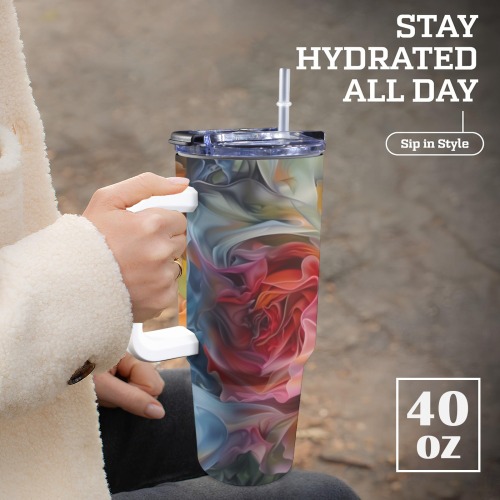 Floral Style 1 40oz Tumbler with White Handle