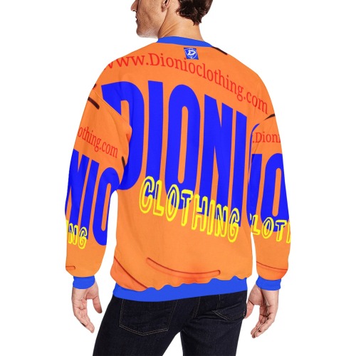DIONIO Clothing - Men's Sweatshirt ( Orange & Blue Logo) Men's Oversized Fleece Crew Sweatshirt (Model H18)
