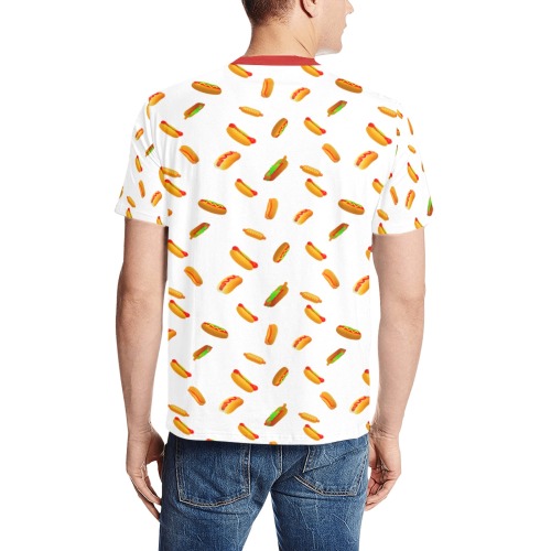 Hot Dogs on White Men's All Over Print T-Shirt (Solid Color Neck) (Model T63)