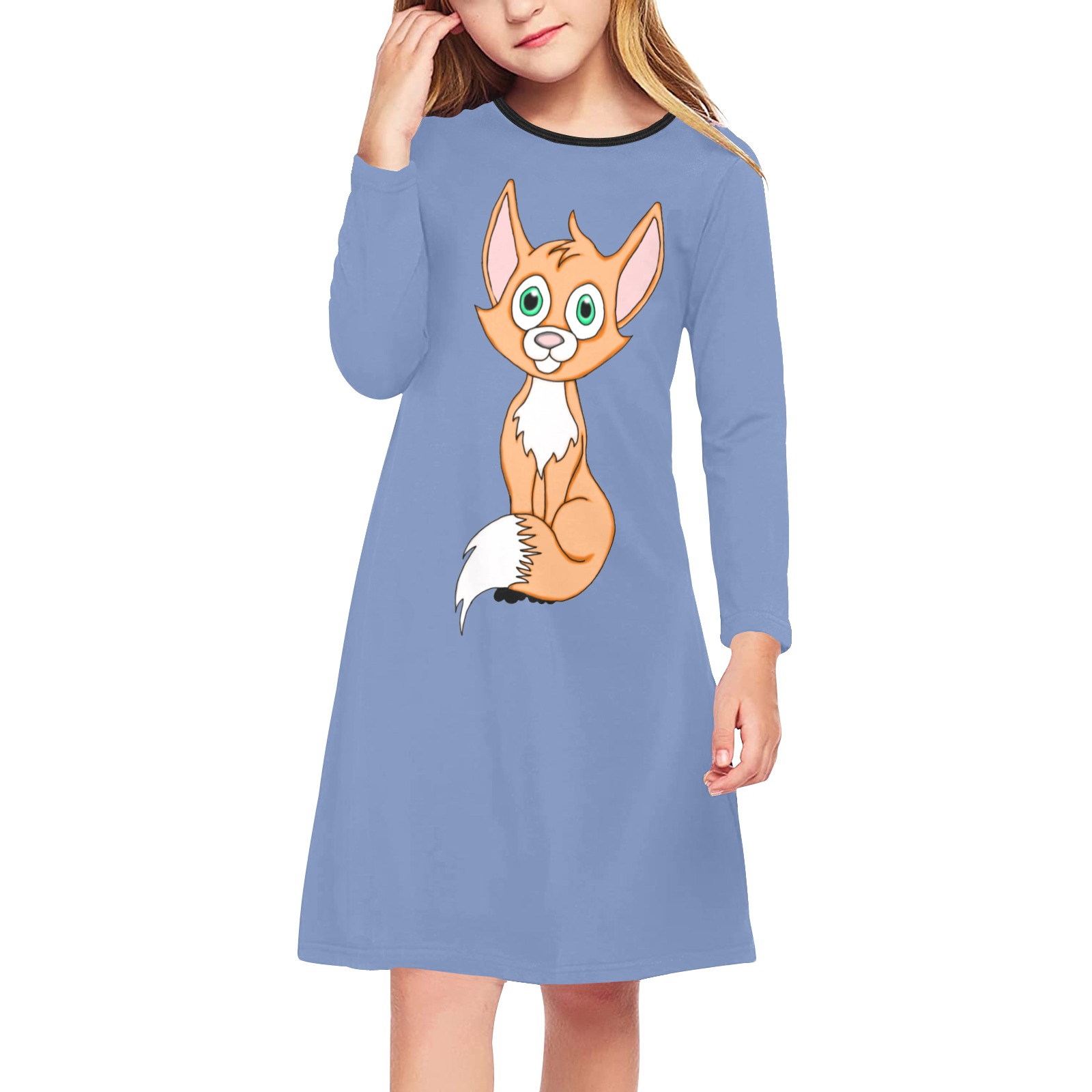 Foxy Roxy Blue Girls' Long Sleeve Dress (Model D59)