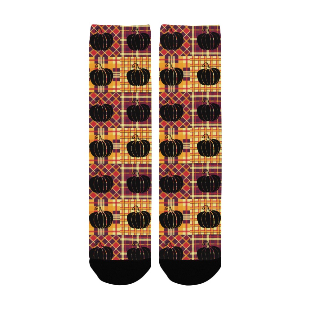 Black Plaid Pumpkin Design Women's Socks Women's Custom Socks