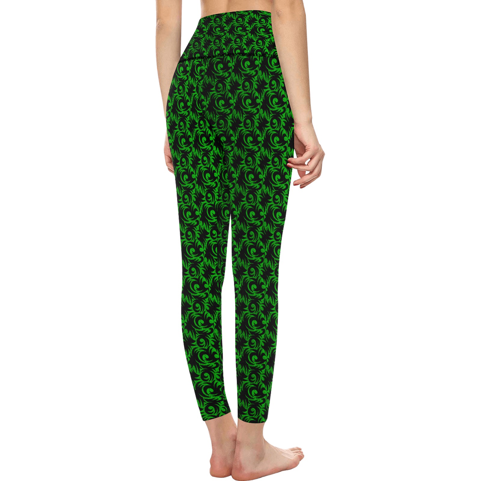 green swirl Women's All Over Print High-Waisted Leggings (Model L36)