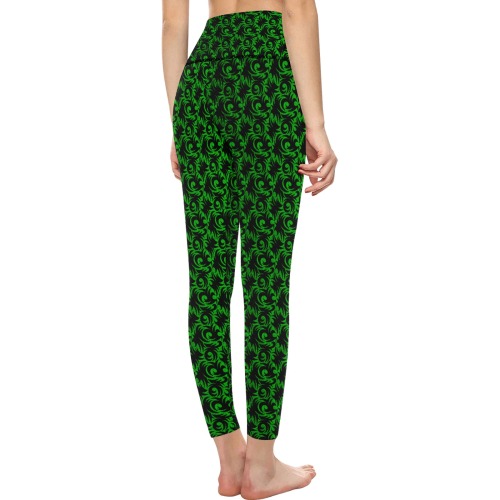 green swirl Women's All Over Print High-Waisted Leggings (Model L36)