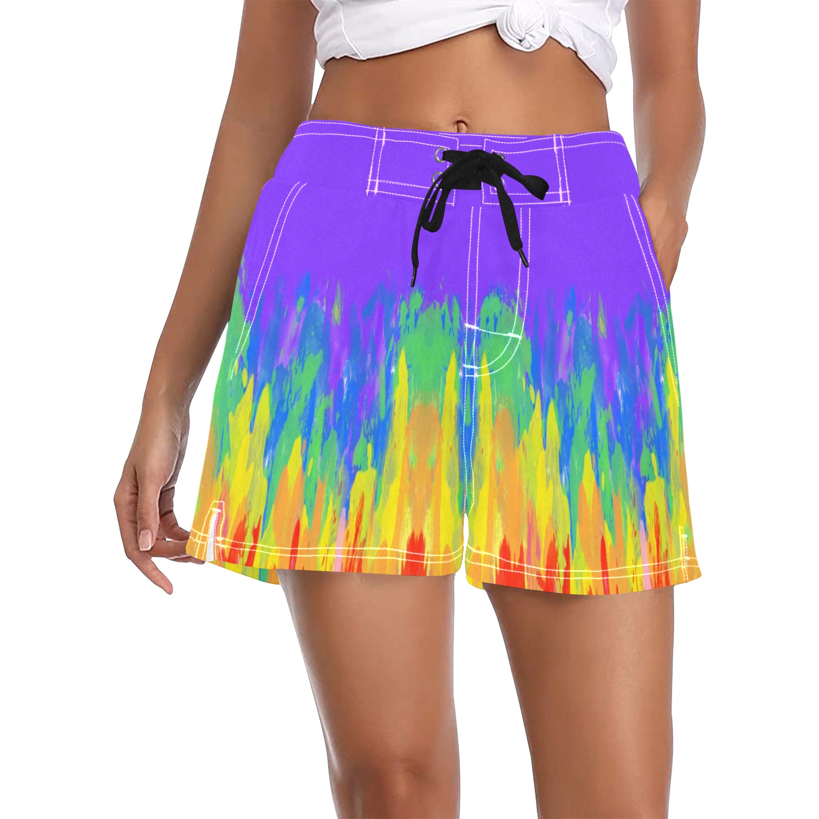 Abstract Paint Flames Purple Women's Casual Board Shorts (Model L54)