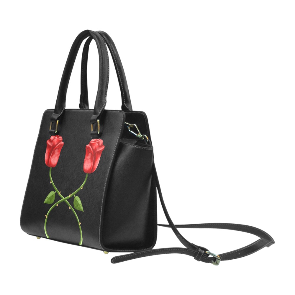 bolso de mano con rosas rojas Rivet Shoulder Handbag (Model 1645)