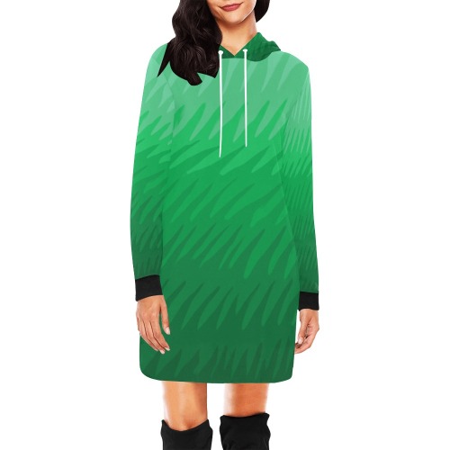 green wavespike All Over Print Hoodie Mini Dress (Model H27)