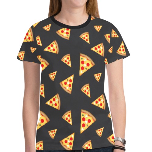 Cool and fun pizza slices pattern dark gray New All Over Print T-shirt for Women (Model T45)