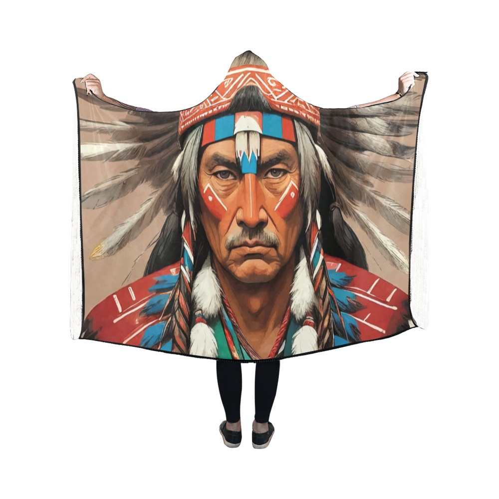 Cool fantasy art of Native American tribal chief. Hooded Blanket 50''x40''