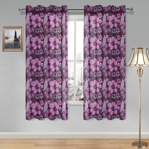 Unique Purple Floral Pattern Gauze Curtain 28"x63" (Two-Piece)