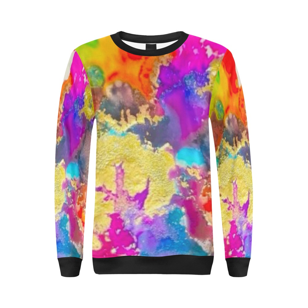 colors- black collar and cuff All Over Print Crewneck Sweatshirt for Women (Model H18)