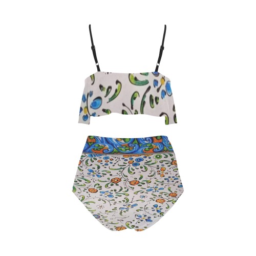 Floral High Waisted Ruffle Bikini Set (Model S13)