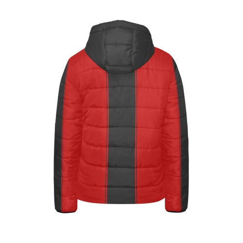 Red Black Stripe Racing Kids' Padded Hooded Jacket (Model H45)