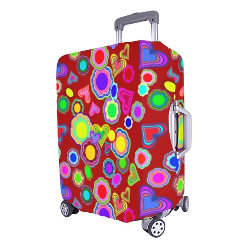 Groovy Hearts and Flowers Red Luggage Cover/Large 26"-28"