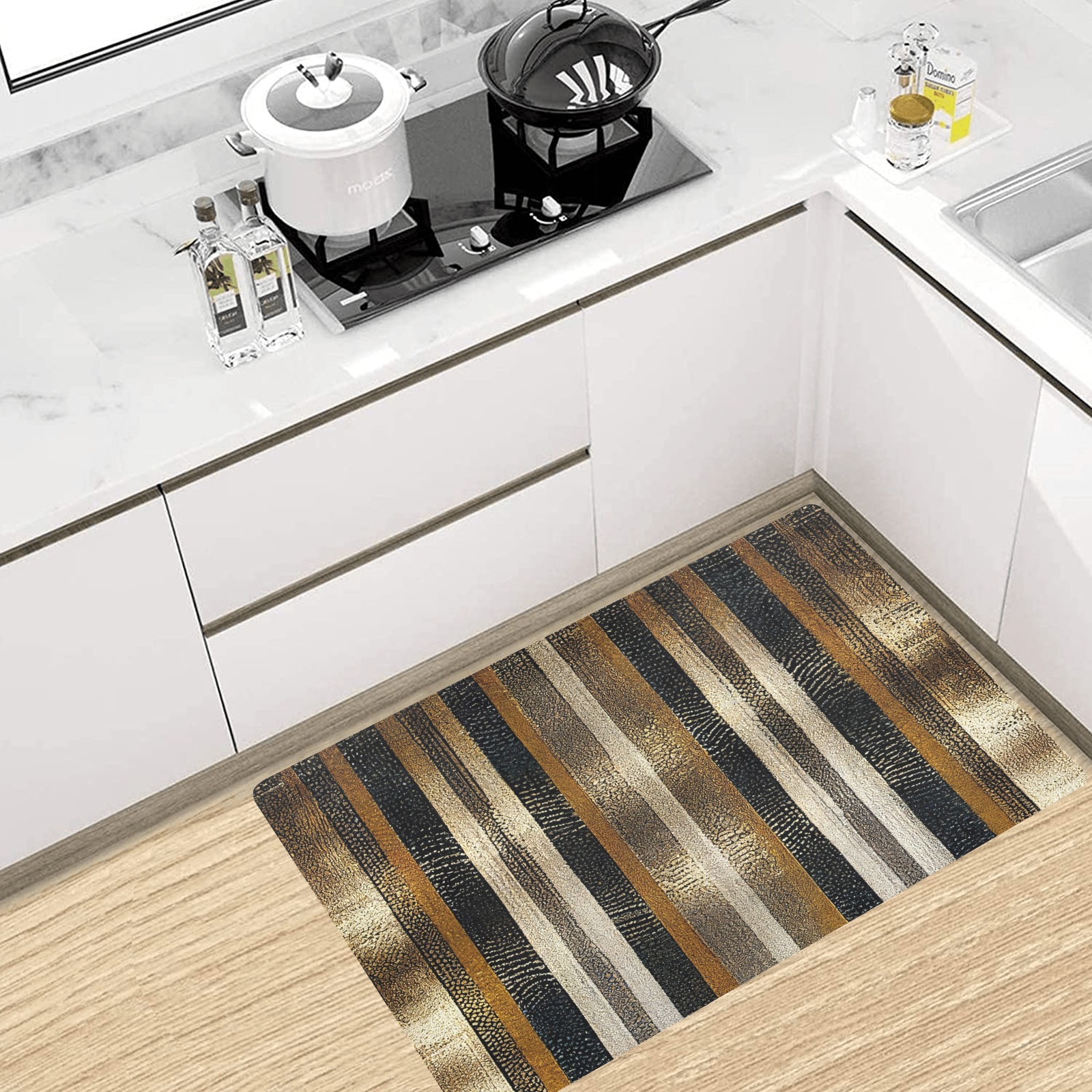 gold, silver and black striped pattern Kitchen Mat 32"x20"