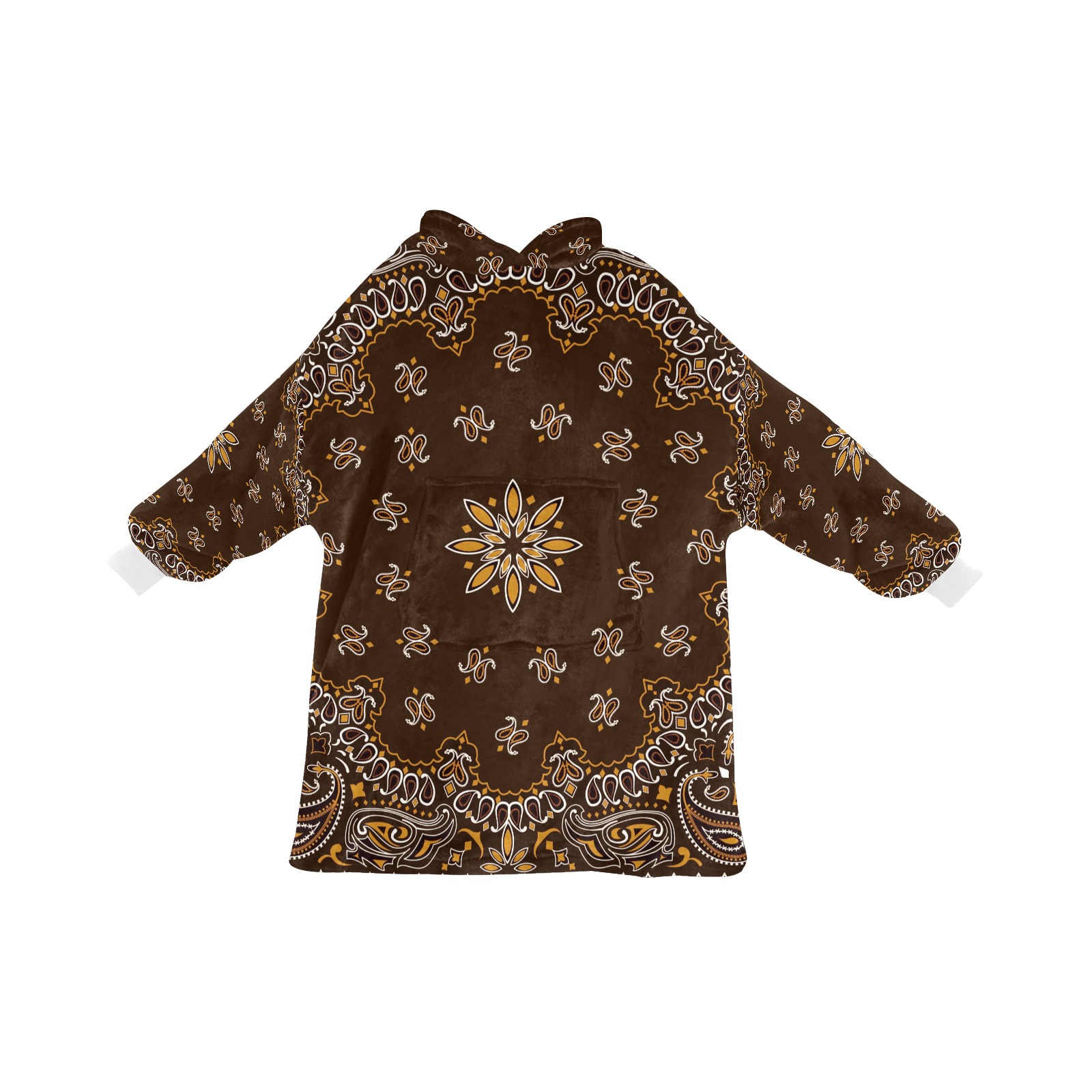 Brown Bandanna Pattern  / White Cuff Blanket Hoodie for Kids
