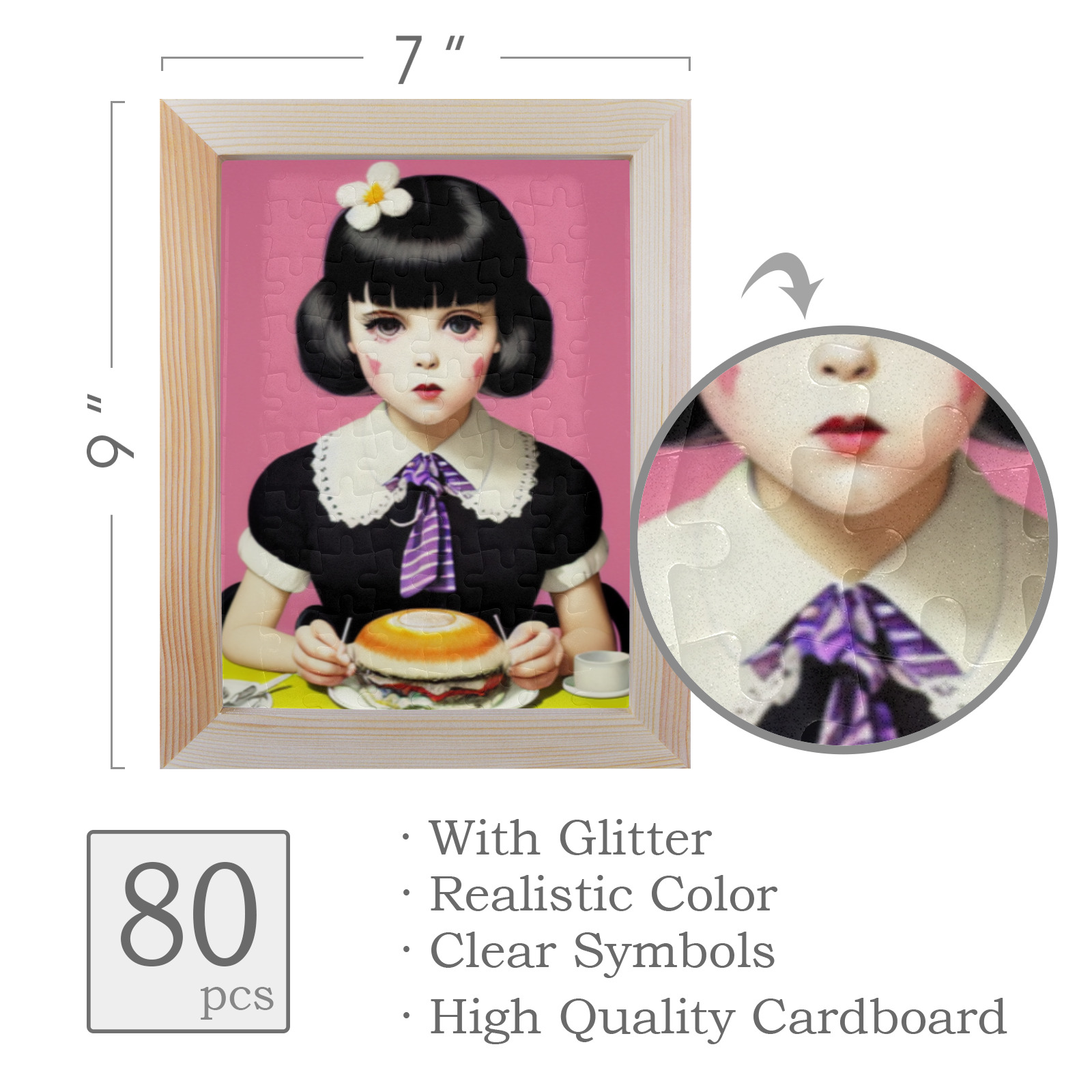 gothic girl with lipstick 67 80-Piece Puzzle Frame 7"x 9"