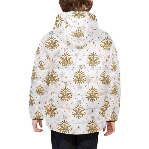 Gold Royal Pattern by Nico Bielow Kids' Padded Hooded Jacket (Model H45)