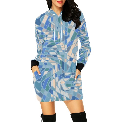 Urbane Blue and Gray Abstract All Over Print Hoodie Mini Dress (Model H27)