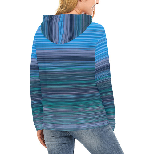 Abstract Blue Horizontal Stripes All Over Print Hoodie for Women (USA Size) (Model H13)