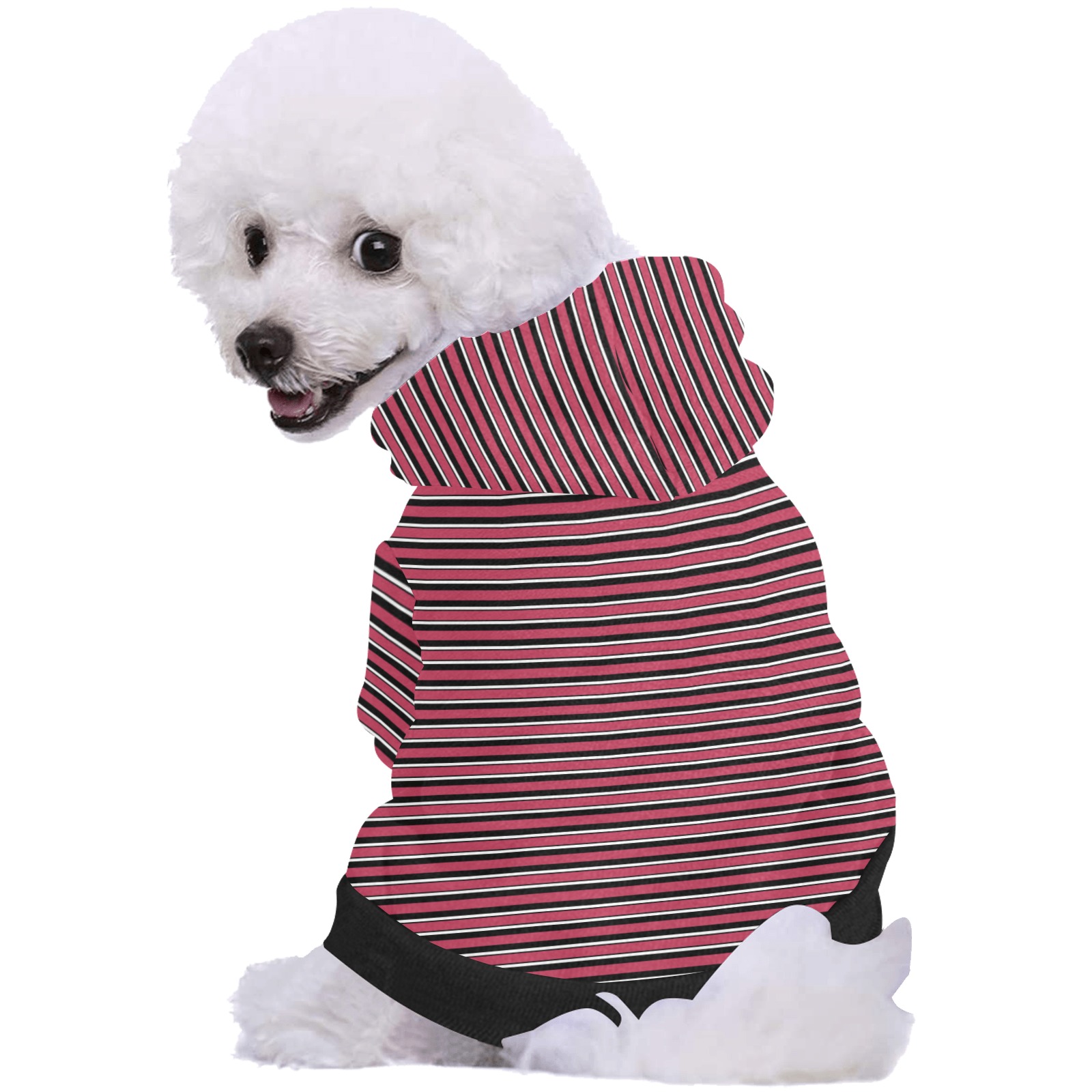 Magenta, Black and White Stripes Pet Dog Hoodie