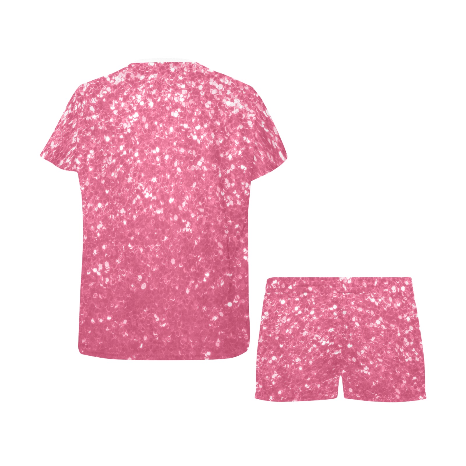 Magenta light pink red faux sparkles glitter Women's Short Pajama Set