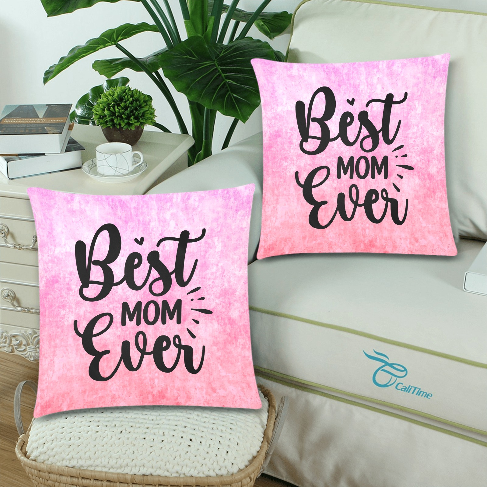 Best Mom Ever - Pink Custom Zippered Pillow Cases 18"x 18" (Twin Sides) (Set of 2)