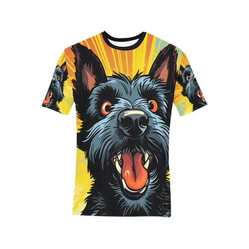 Scottish Terrier Pop Art Men's All Over Print T-Shirt (Solid Color Neck) (Model T63)