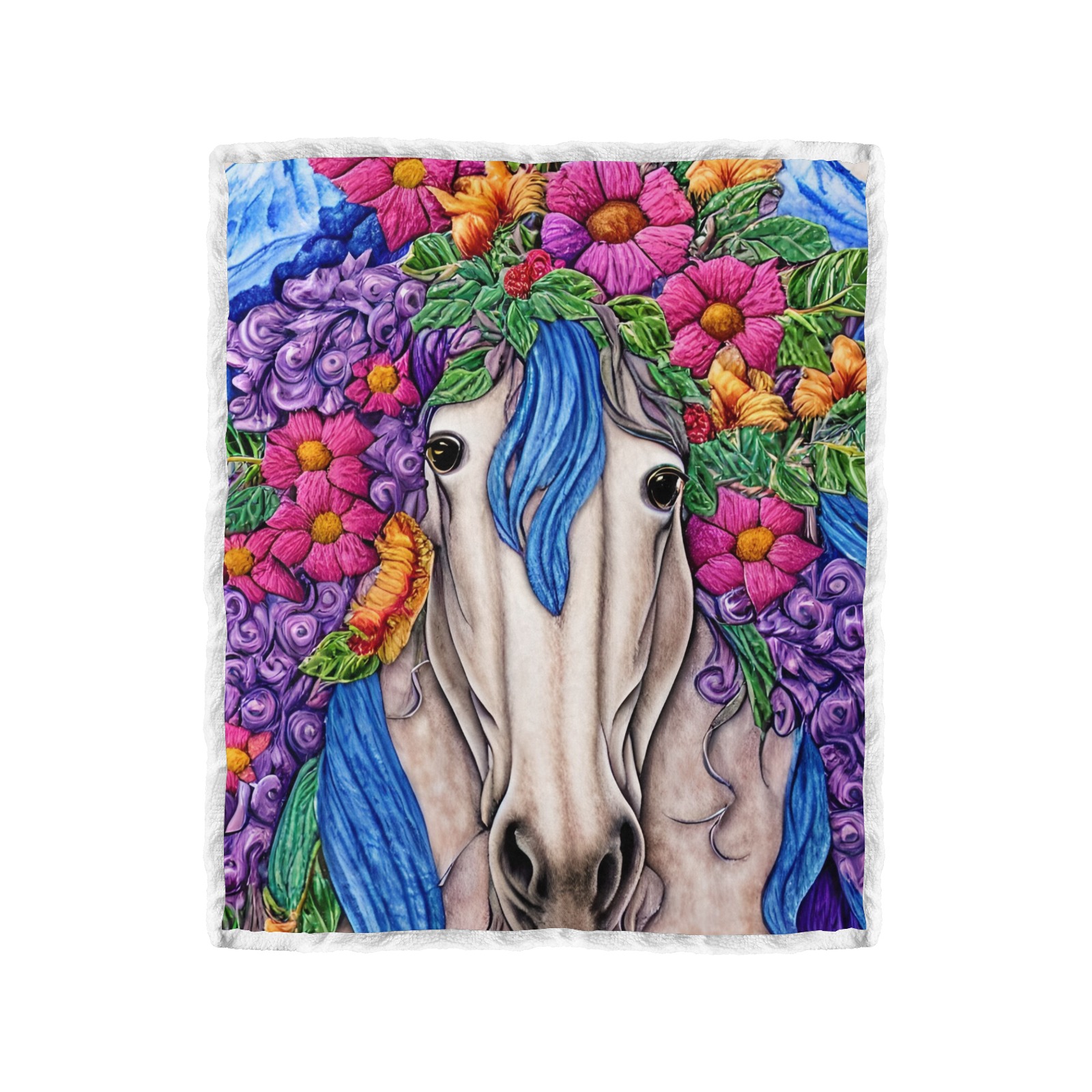 Boho Simulated Quilt Horse Artwork Double Layer Short Plush Blanket 50"x60"