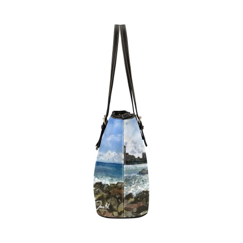 Happy Day at Magic Island by June Yu Leather Tote Bag/Small (Model 1651)