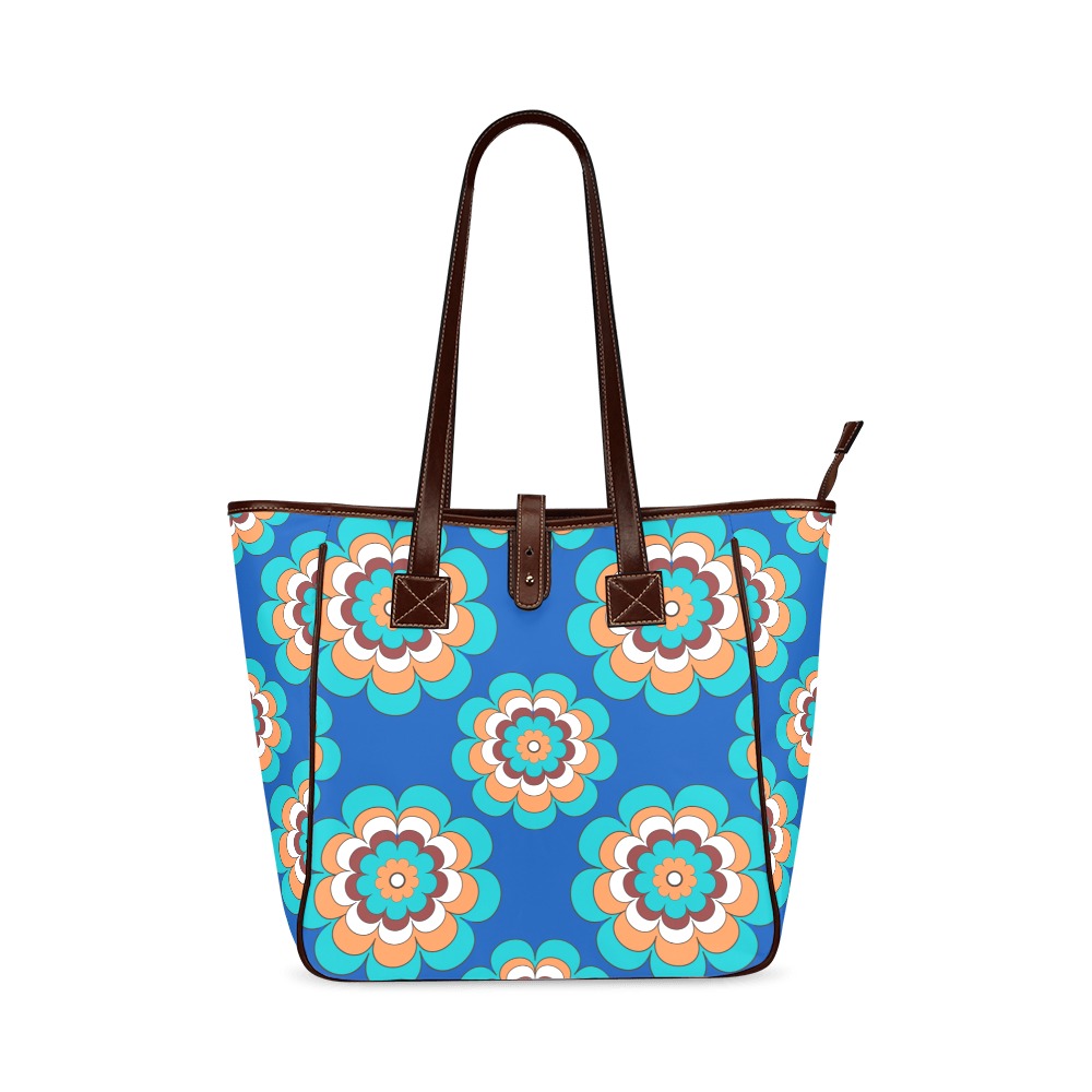Turquoise Flowers on Blue Classic Tote Bag (Model 1644)