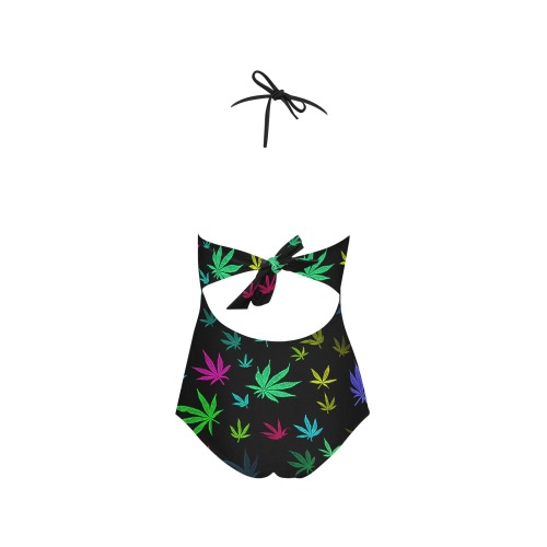 Rainbow Pot Leaves Lace Band Embossing Swimsuit (Model S15)