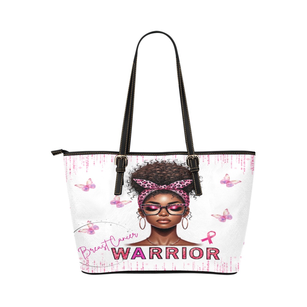 Breast Cancer Warrior Large Tote Leather Tote Bag/Large (Model 1651)