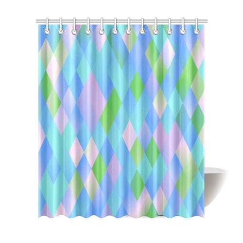 Pastel Blue Pink Green Harlequin Geometric Shower Curtain 72"x84"