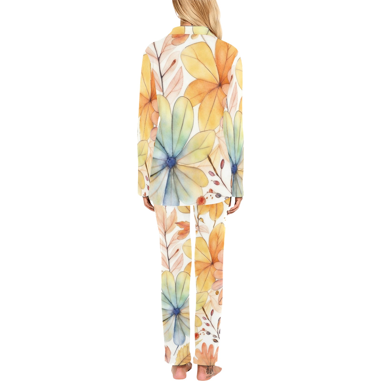 Watercolor Floral 2 Women's Long Pajama Set
