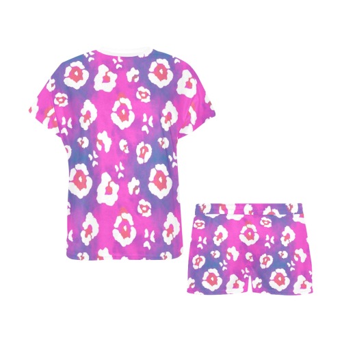 Animal Print_Tie-Dye_White_Purple BG_Repeat Women's Short Pajama Set