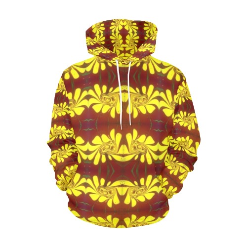 Yellow Flowers All Over Print Hoodie for Women (USA Size) (Model H13)