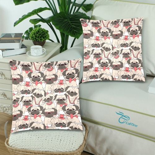Funny Pugs Custom Zippered Pillow Cases 18"x 18" (Twin Sides) (Set of 2)