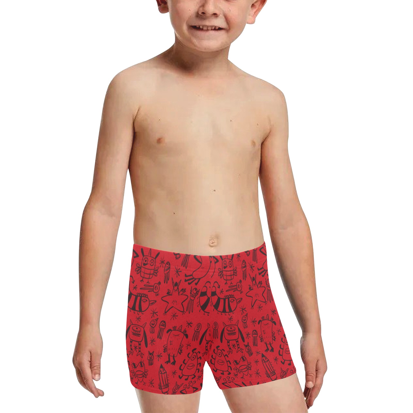 PATTERN MOSTRINI ROSSO nero Little Boys' Swimming Trunks (Model L57)