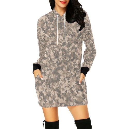 Beige Camouflage Texture All Over Print Hoodie Mini Dress (Model H27)