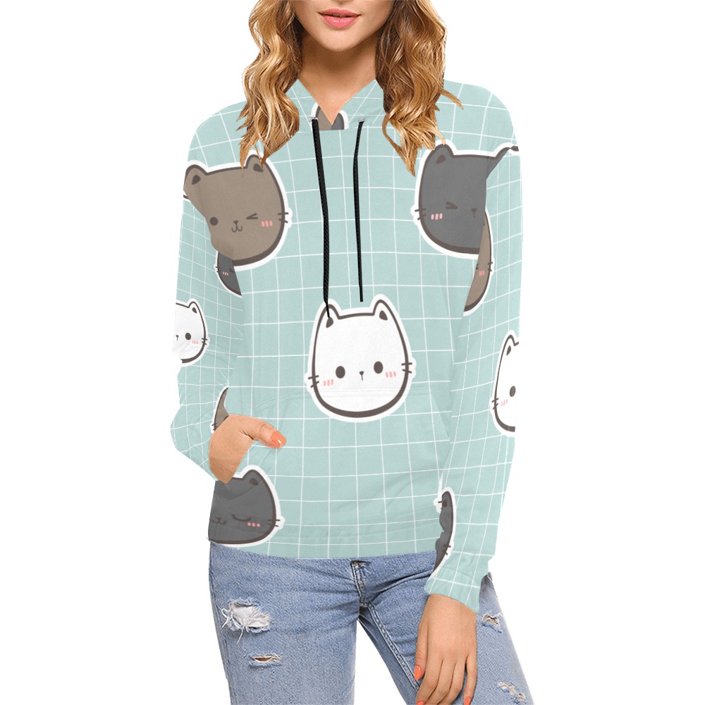 Kitties All Over Print Hoodie for Women (USA Size) (Model H13)