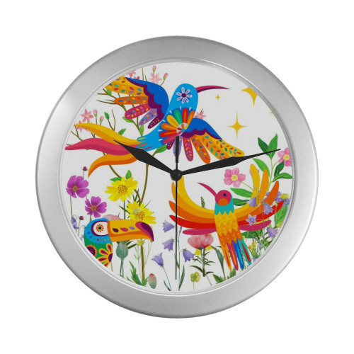 Birds of Paradise Silver Color Wall Clock