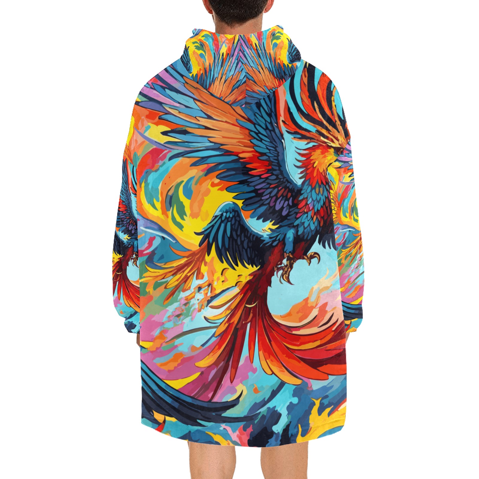 Striking fantastic phoenix birds and flames art. Blanket Hoodie for Men