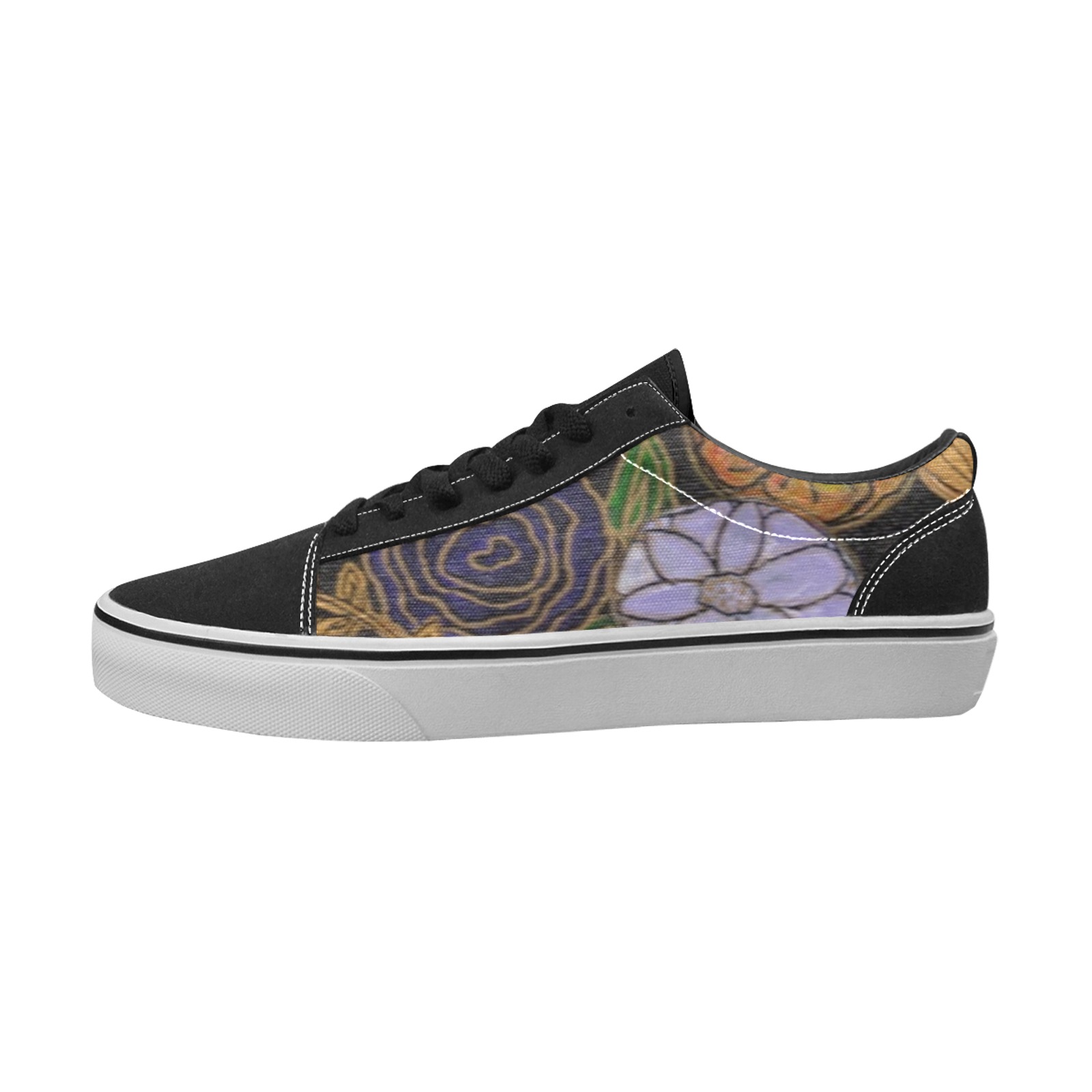 Floral Design Women's Low Top Skateboarding Shoes (Model E001-2)
