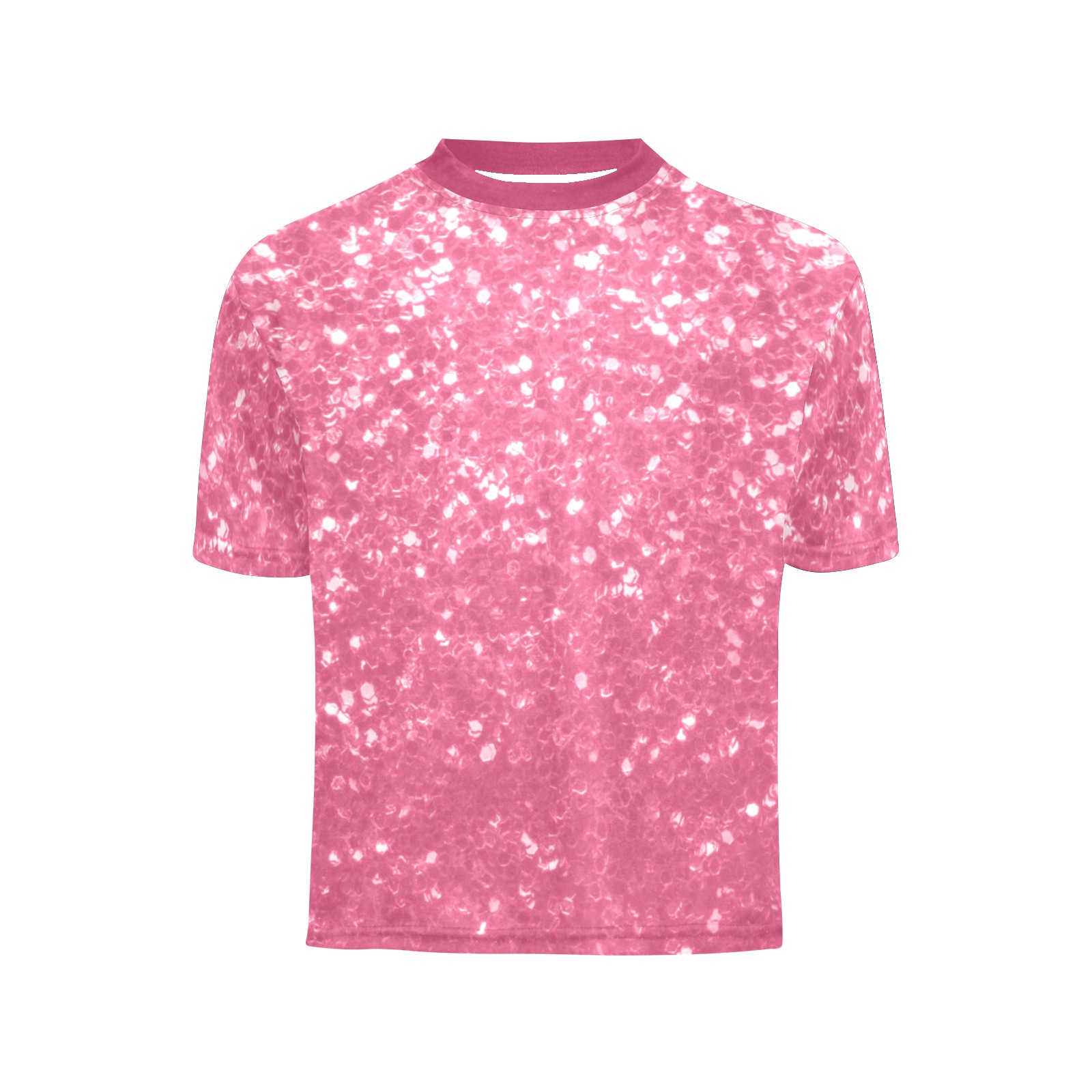 Magenta light pink red faux sparkles glitter Little Girls' All Over Print Crew Neck T-Shirt (Model T40-2)