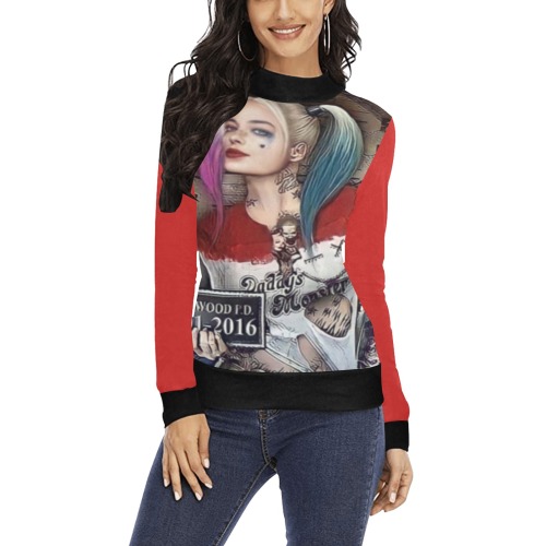 Bad GIRLZ Women's All Over Print Mock Neck Sweatshirt (Model H43)