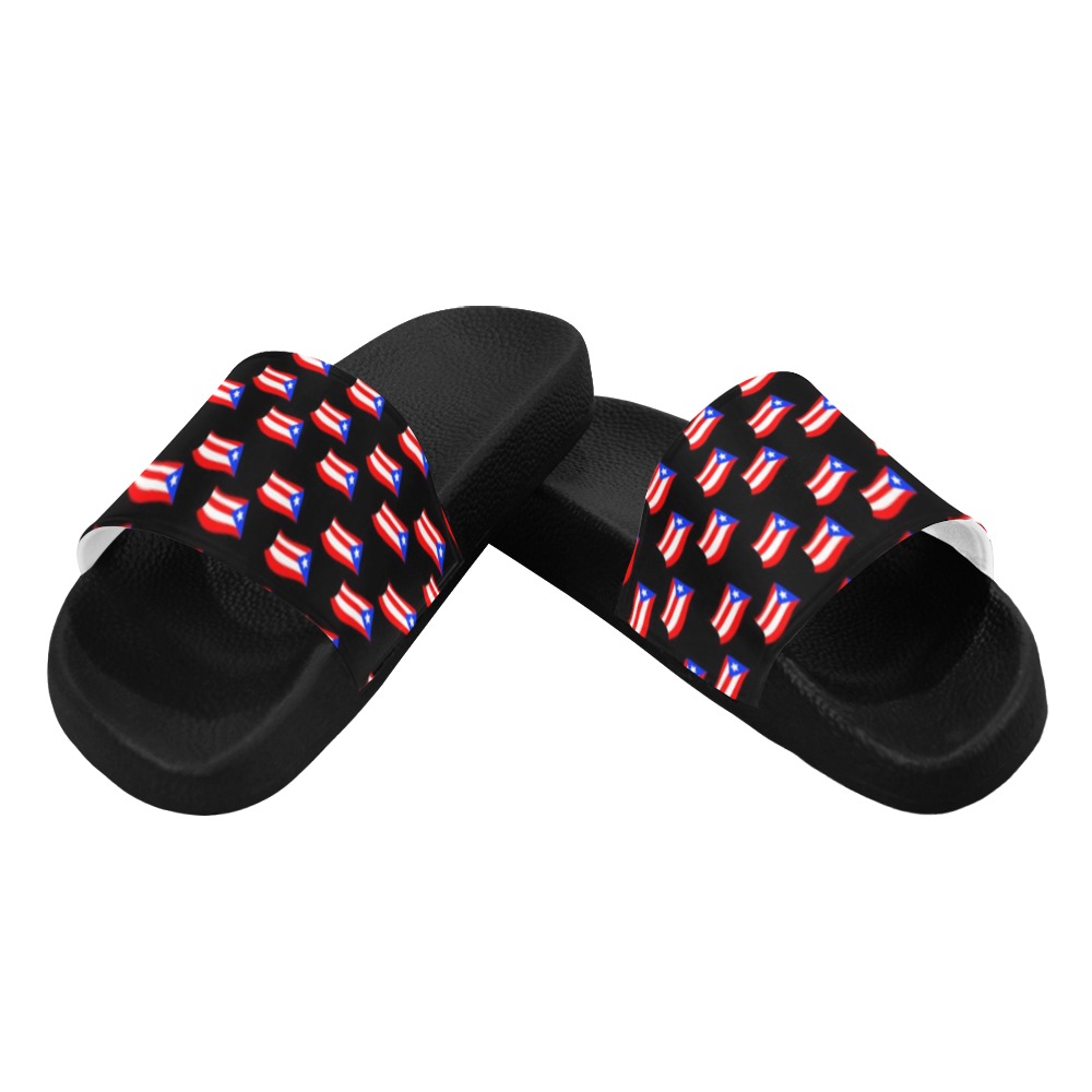 Puerto Rican Flags Black Women's Slide Sandals (Model 057)