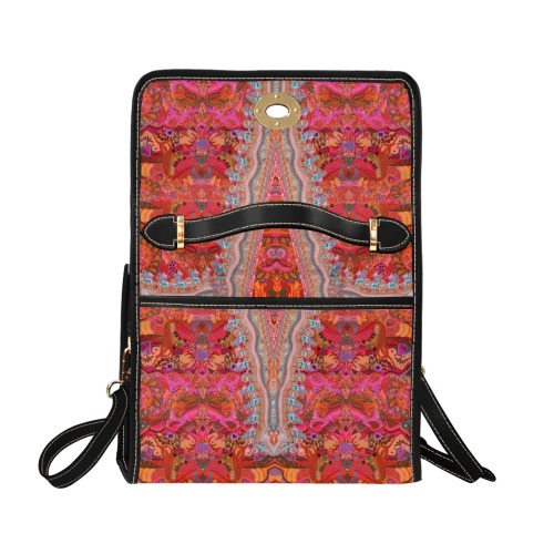 tribal pearls and feathers red Waterproof Canvas Bag-Black (All Over Print) (Model 1641)