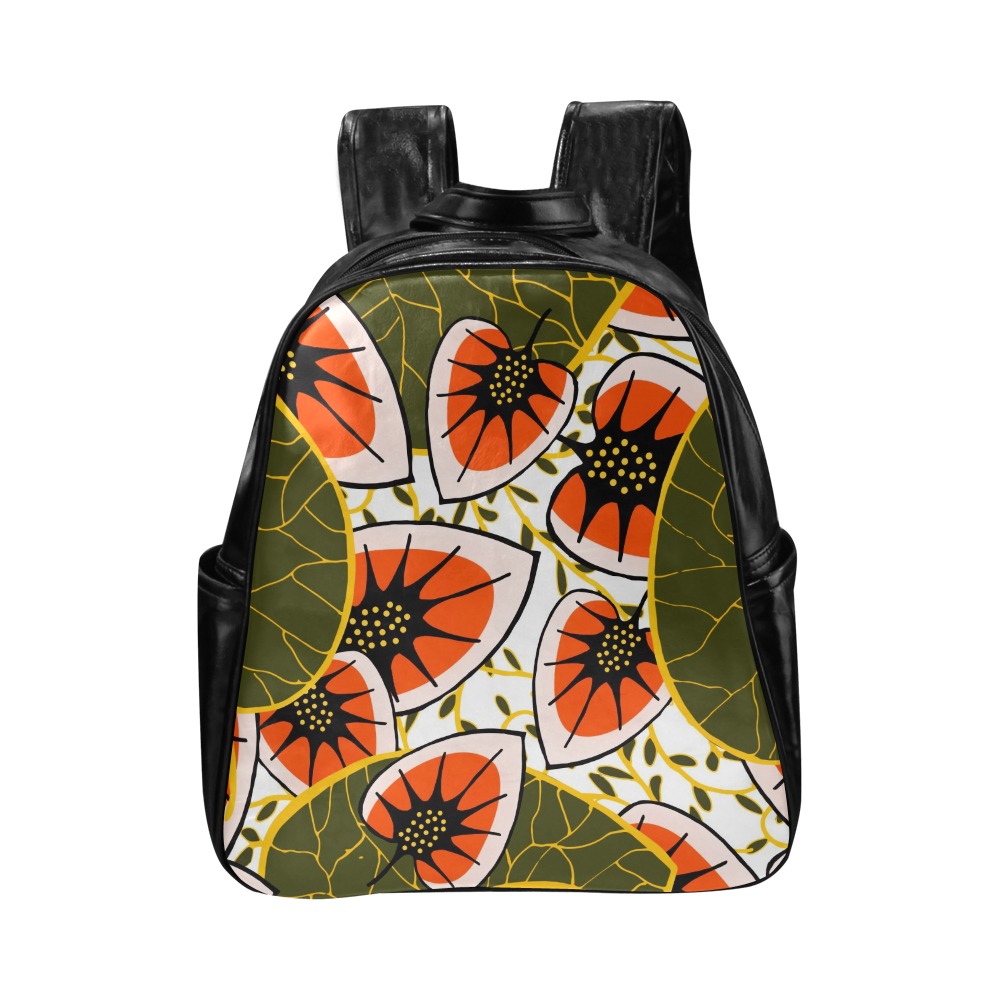African leaves and flowers Multi-Pockets Backpack (Model 1636)
