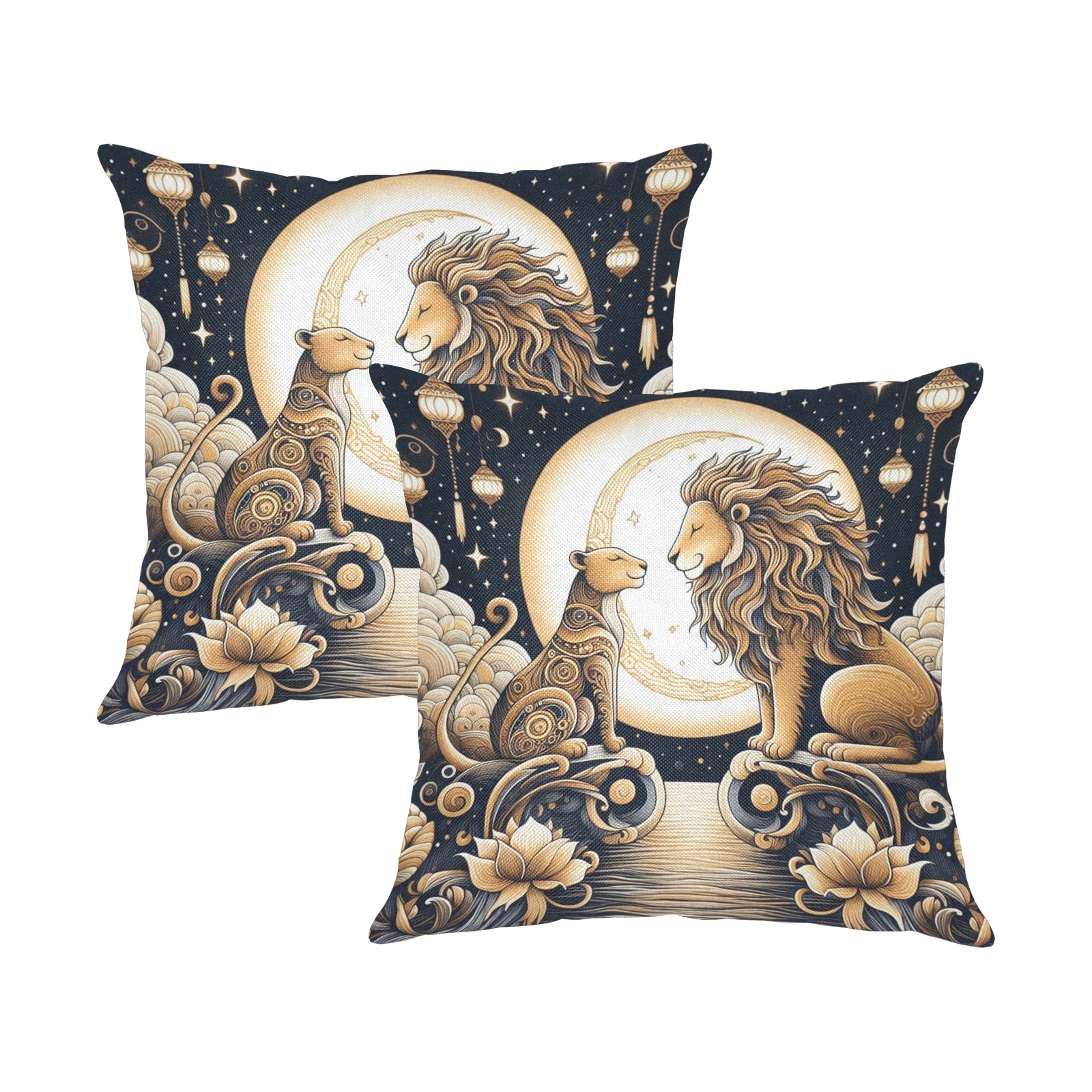 Moonlight Lions Love Linen Zippered Pillowcase 18"x18"(Two Sides&Pack of 2)